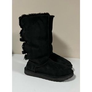 UGG Black ‘Bailey’ Bow Suede Fur Winter Tall II Boot Boots Shoes Size 9 🐕🦺